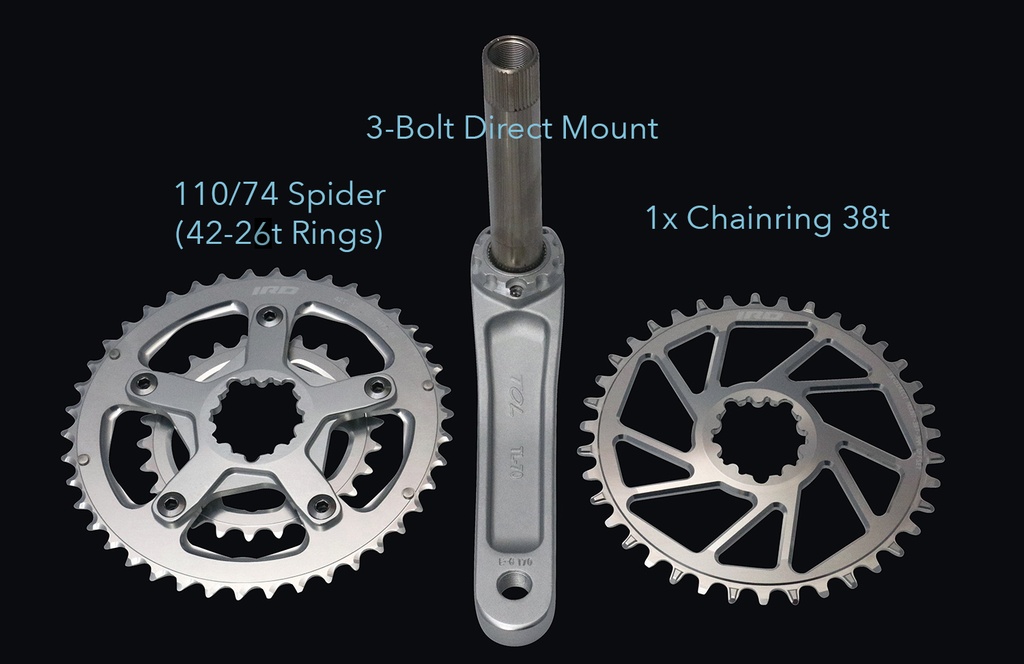 IRD Polaris 1x 2x Crankset (38t DM, 42-26t w/Spider) w/BB